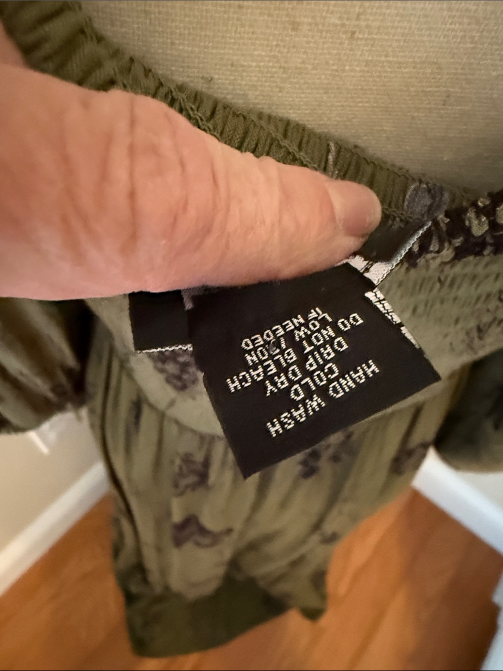 Angie Olive Green Maxi Dress with Black Floral Print. Medium - Picture 5 of 7